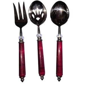 Preowned Lenox  Red Handle Serving Utensil Set